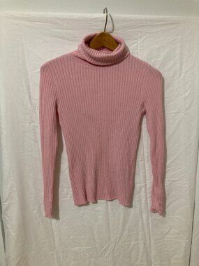 J. McLaughlin Womens S Pink Turtleneck Lightweight Long Sleeve Basic Cotton Top